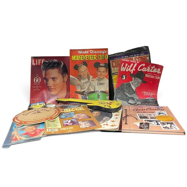 Memorabilia Lot - Toy Mickey Guitar, Albums, Mouseketeer Book & More