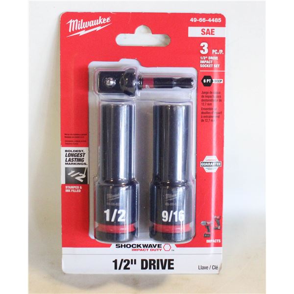 MILWAUKEE SET OF 3/2 INCH DRIVE IMPACT SOCKET SET