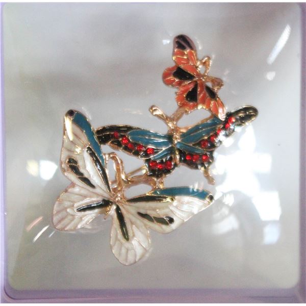 NEW TRIPLE BUTTERFLY ENAMEL FILLED
