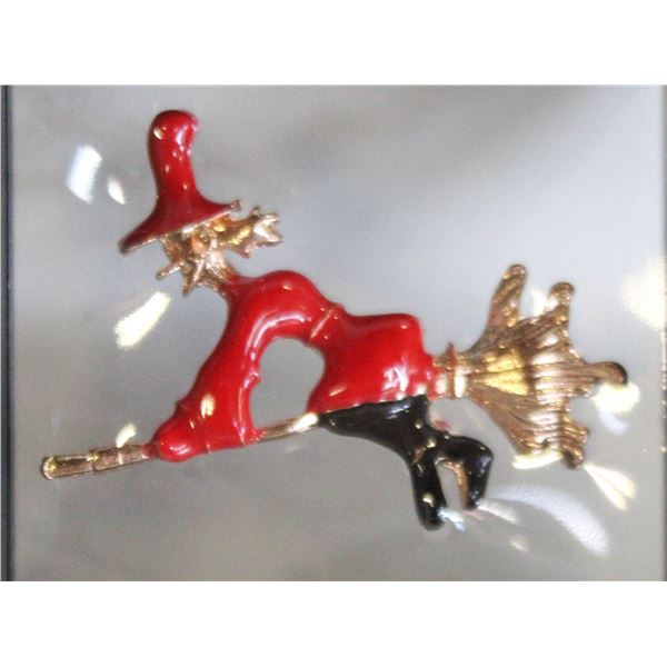 NEW WITCH ON BROOMSTICK BROOCH