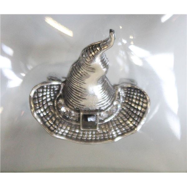 NEW SLIVER TONE WITCH HAT WITH ETCHING