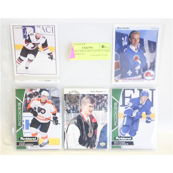 5 ROOKIE CARDS MAX DOMI SUNDIN NYLANDER ETC