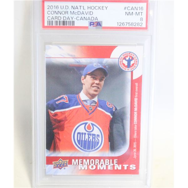 MCDAVID ROOKIE CARD GRADED 8 MEMORABLE MOMENTS UD