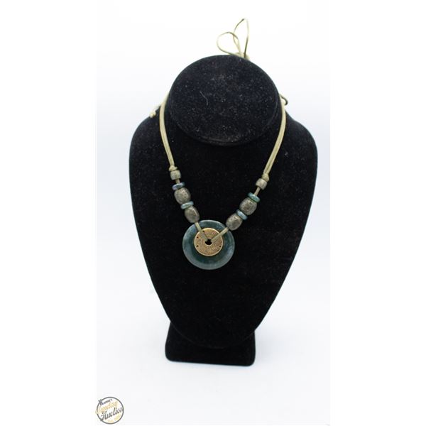 VINTAGE JADEITE STONE WITH CHINESE COIN NECKLACE