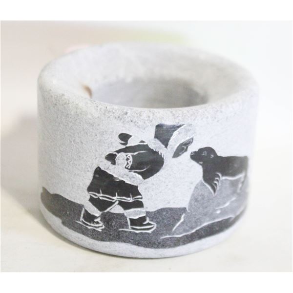 VINTAGE GENUINE SOAPSTONE CANADA HOLDER INUIT