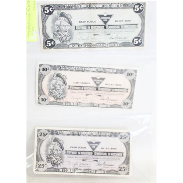 3 VINTAGE 1980'S CANADIAN TIRE MONEY