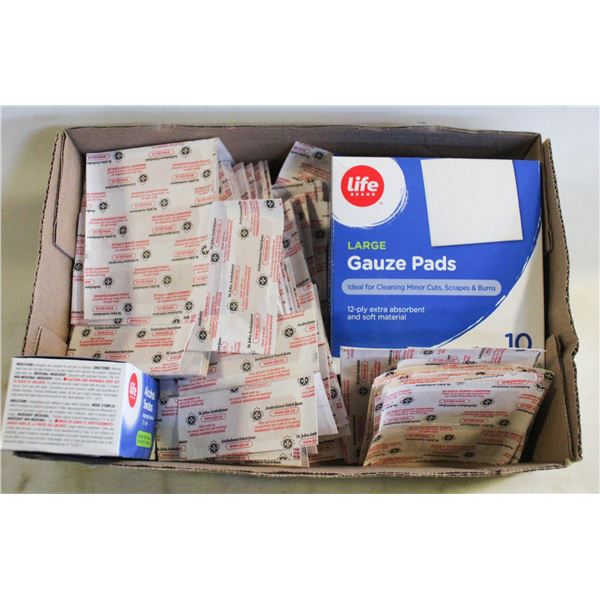 FLAT FULL OF VARIOUS BANDAIDS AND GAUZE