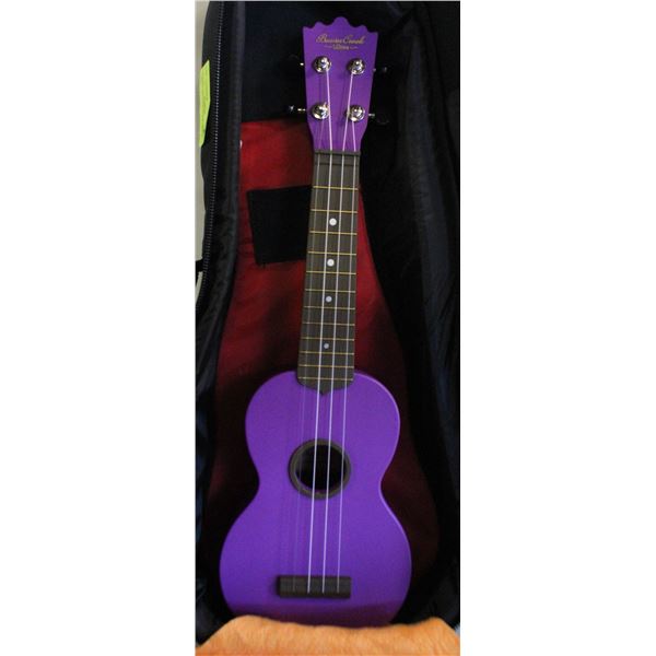 PURPLE UKULELE IN SOFTSHELL CASE