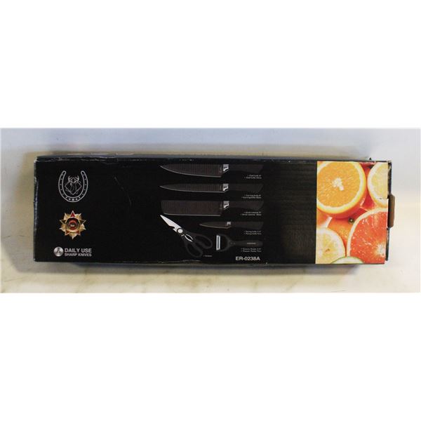 NEW 6PC KITCHEN KNIFE BLOCK SET HIGH CARBON