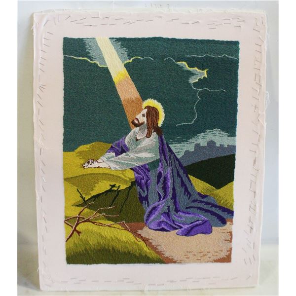 VINTAGE JESUS PRAYING NEEDLEPOINT FINISHED