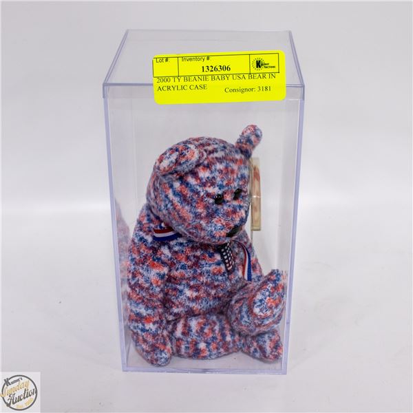 2000 TY BEANIE BABY USA BEAR IN ACRYLIC CASE