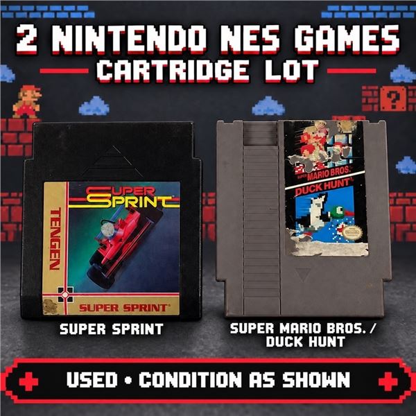 2 NINTENDO NES GAMES SUPER SPRINT MARIO DUCK HUNT