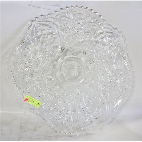 VINTAGE PRESSED XL CLEAR GLASS PLATTER