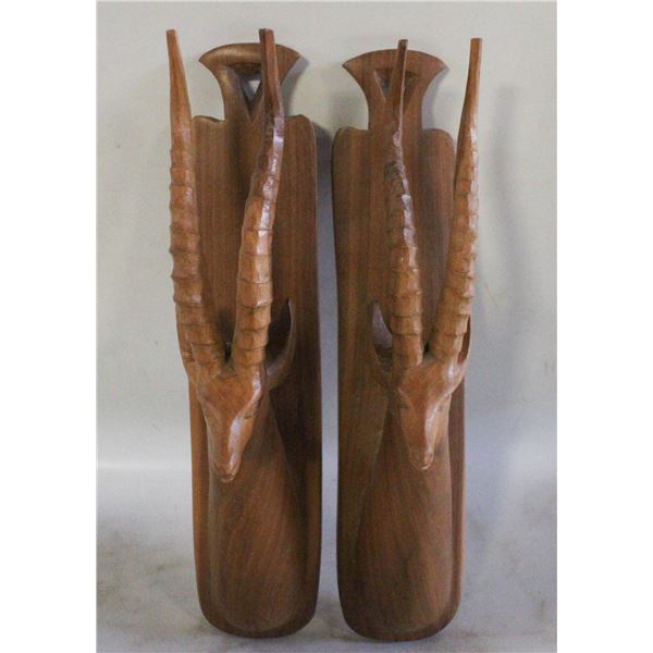 2 CARVED WOOD ANTELOPE HEAD WALL DECOR.
