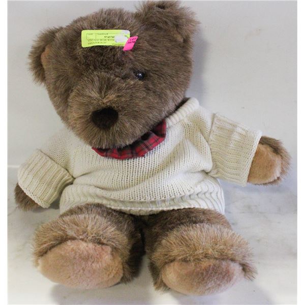 VINTAGE BEAR WITH WHITE SWEATER H-20"