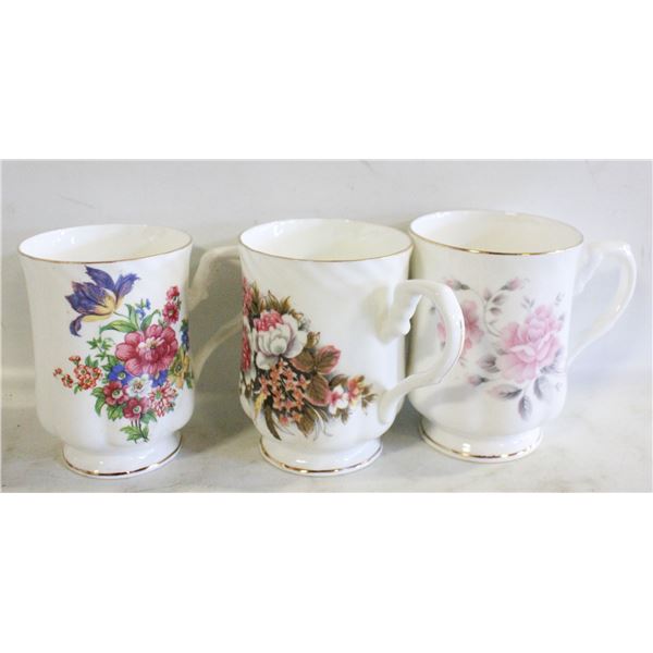 3 VINTAGE BONE CHINA FOOTED COFFEE/TEA CUPS