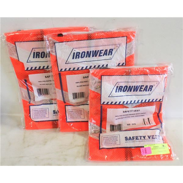 3 IRONWEAR SAFETY VESTS SIZE OSFA