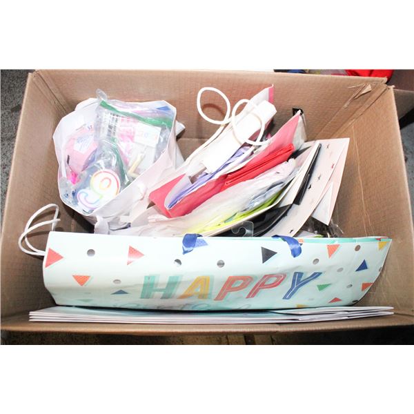 BOX OF KIDS BIRTHDAY BAGS/DECORATIONS ETC