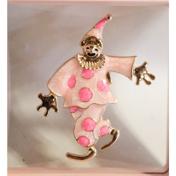 NEW CLOWN BROOCH PINK ENAMEL FILLED