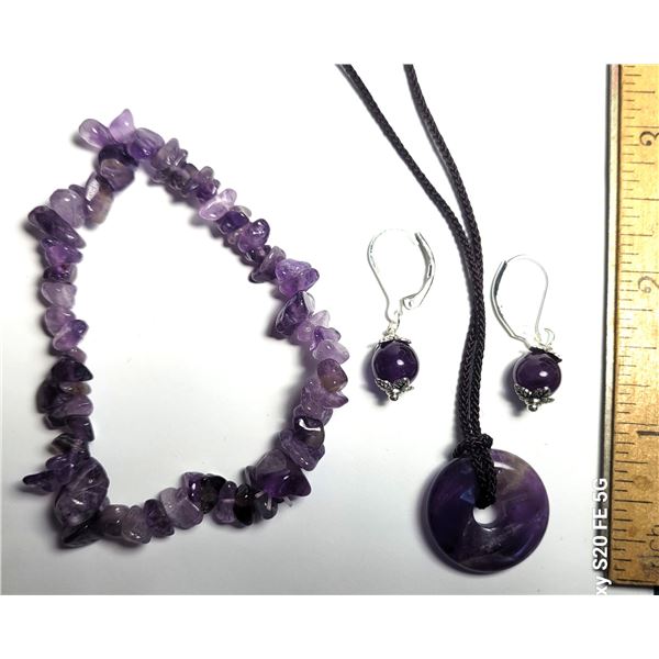 18)  SET OF NATURAL AMETHYST JEWELERY