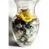 Image 1 : 16)  CLEAR 8" VASE CONTAINING