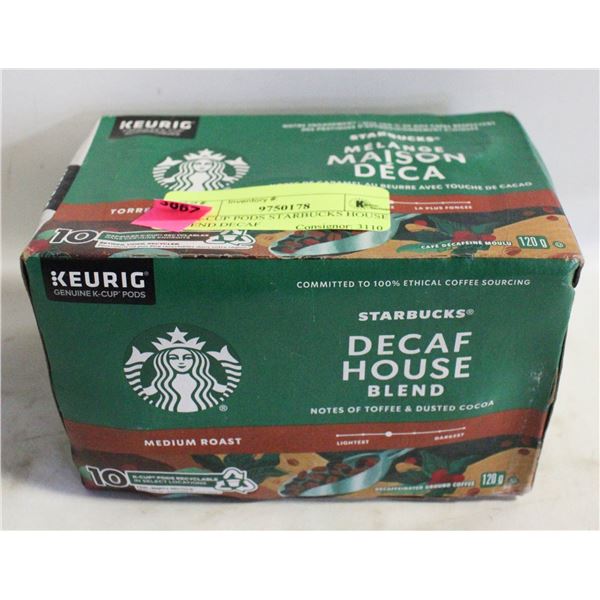 10 K-CUP PODS STARBUCKS HOUSE BLEND DECAF