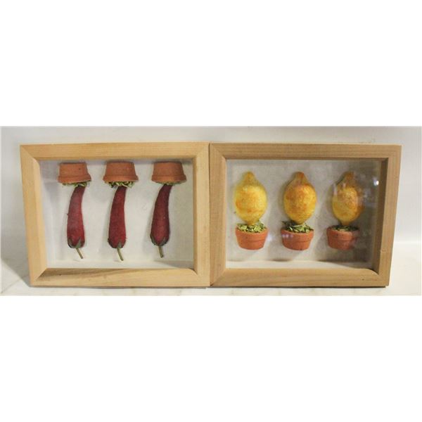 TWO HANGING FOOD-THEMED SHADOW-BOX ART