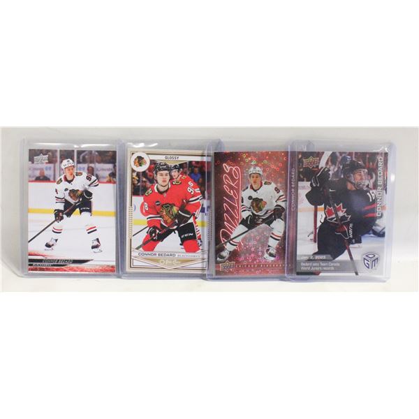 4 CONNOR BEDARD CARDS IN TOP LOADERS