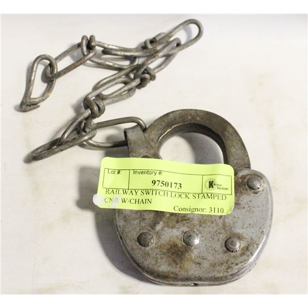 RAILWAY SWITCH LOCK STAMPED CNR W/CHAIN