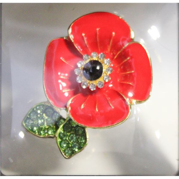 NEW POPPY BROOCH ENAMEL & RHINESTONES