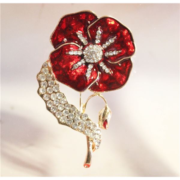 NEW LARGE POPPY BROOCH ENAMEL & CLEAR