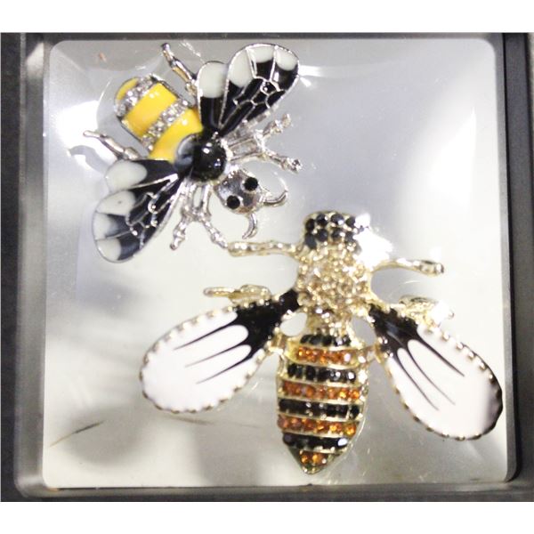 NEW SET OF BEE BROOCHES RHINESTONE &