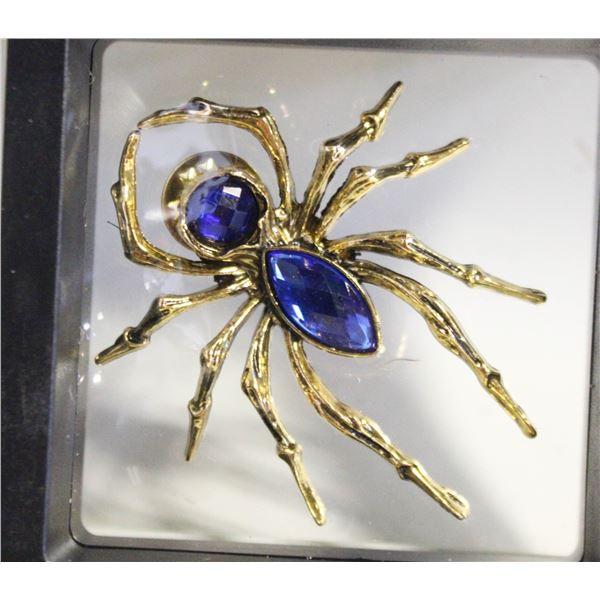 NEW GOLD TONE SPIDER WITH BLUE