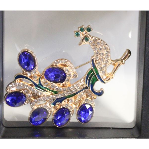 NEW PEACOCK WITH REGAL BLUE RHINESTONES