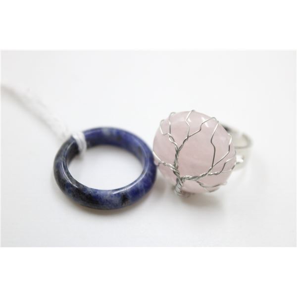 #243- NATURAL  ROSE QUARTZ & BLUE SPORT RING 2PCS