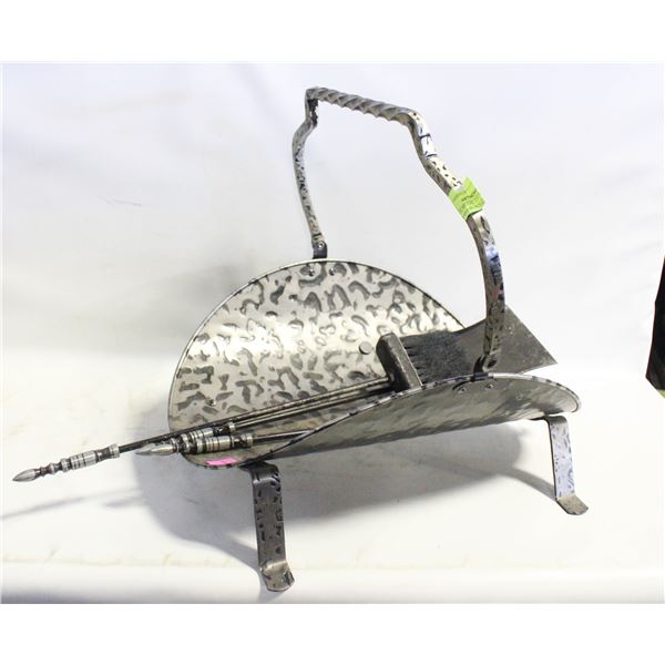 VINTAGE METAL LOG HOLDER SILVER AND BLACK LEOPARD
