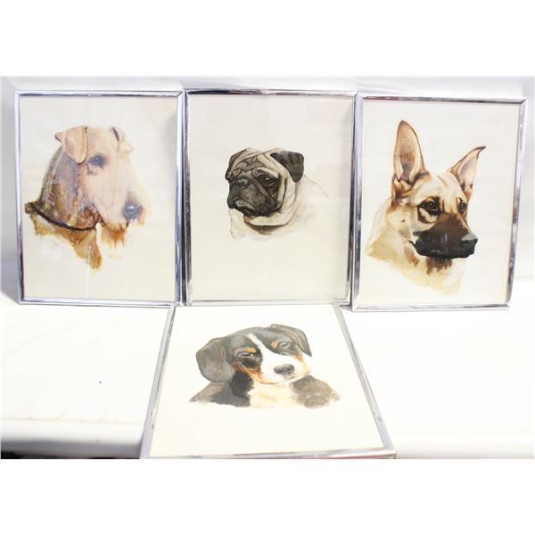 FOUR WATER COLORED DOG PRINTS