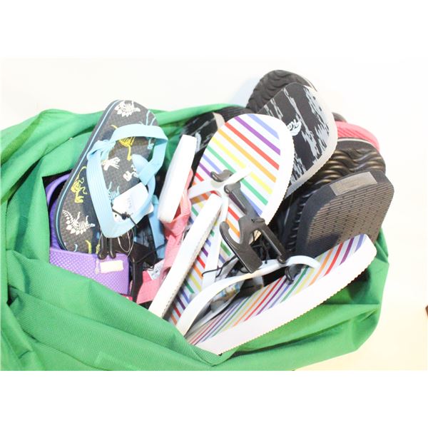 BAG OF NEW SHOES AND FLIP FLOPS VARIOUS SIZES