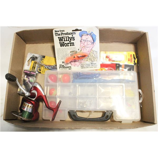 FLAT OF FISHING HOOKS AND REEL