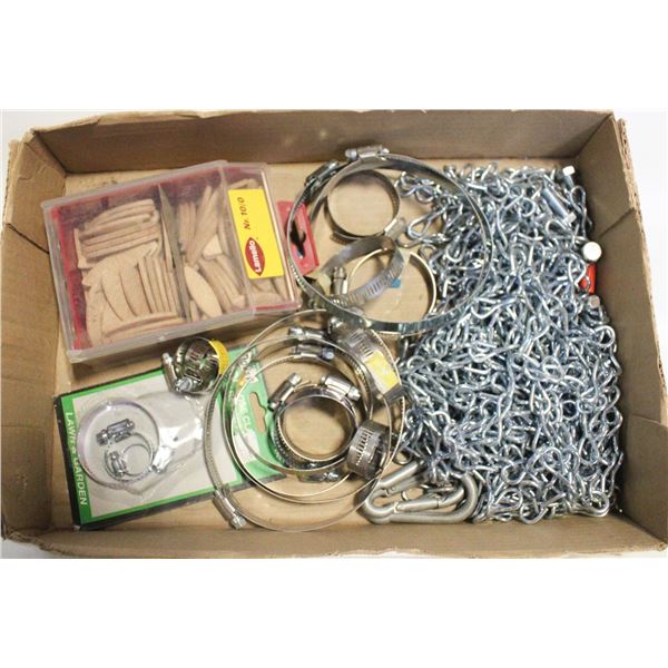 FLAT OF CHAIN/RING CLAMPS+OTHER HARDWARE