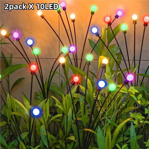 PACK OF TWO SOLAR FIREFLIES 10 COLORED LIGHTS