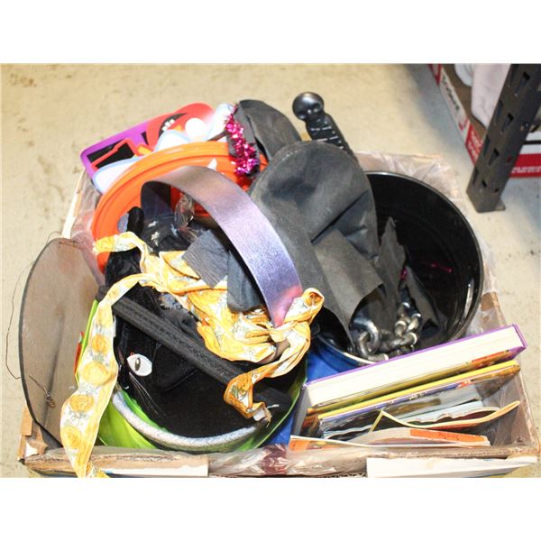 BOX OF HALLOWEEN DECORATIONS AND ITEMS