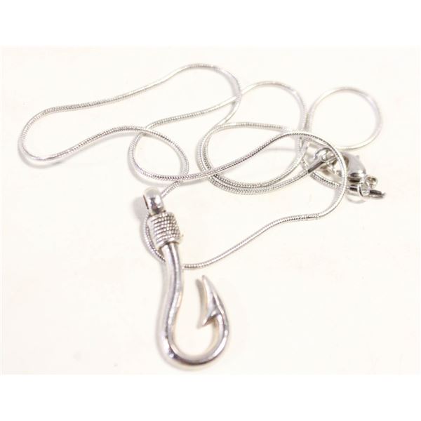 SILVER TONE FISHHOOK PENDANT ON 18"