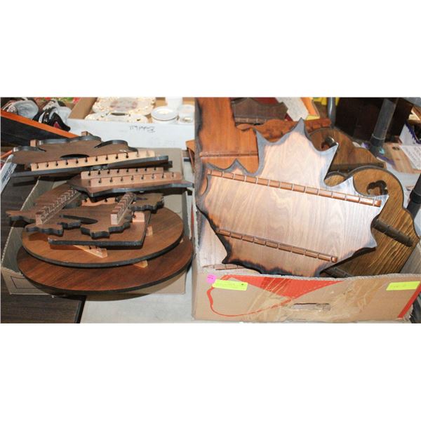 VINTAGE WOODEN COLLECTORS SPOON, RACKS ASSORTED