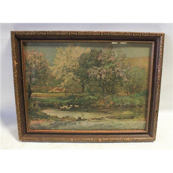 VINTAGE FRAMED PASTORAL LANDSCAPE PRIN