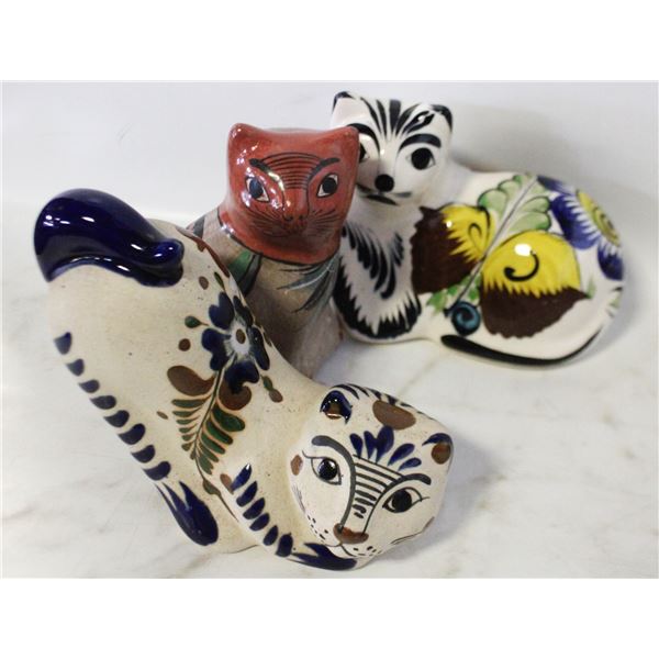 3 TONALA POTTERY CAT FIGURINES