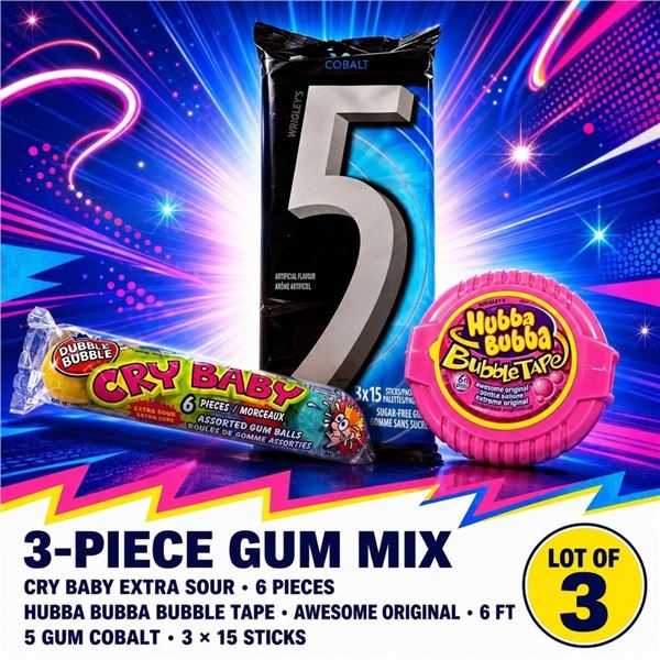3 GUM PACKS 5, CRY BABY & BUBBLE TAPE
