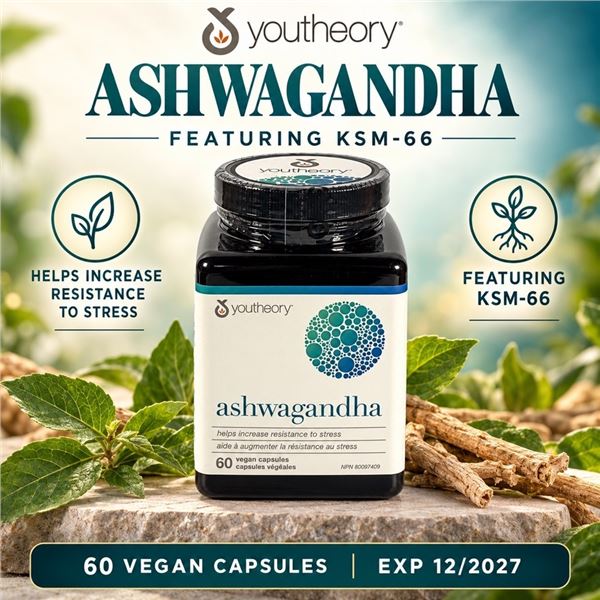 YOUTHEORY ASHWAGANDHA KSM-66 60 CAPS BB 12/27