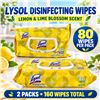 Image 1 : 2 LYSOL LEMON & LIME DISINFECTING WIPES 80 PACK