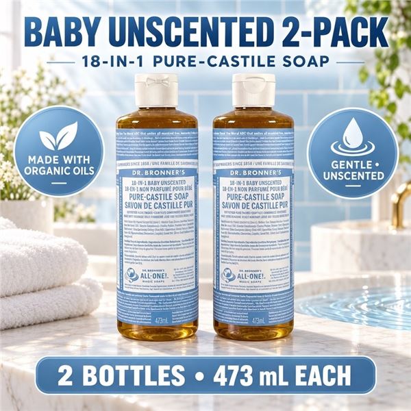 2 DR. BRONNER'S BABY UNSCENTED SOAP 473ML